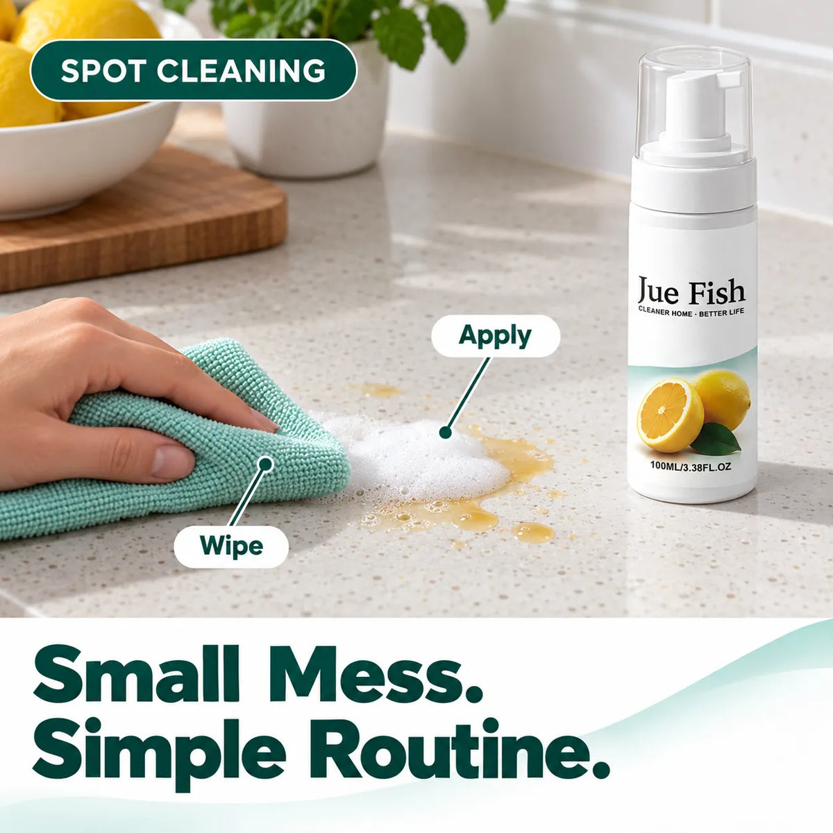 🍋 Jue Fish Multi-Surface Foaming Cleaner — Lemon-Scented Spot Cleaning for Home & Car ✨