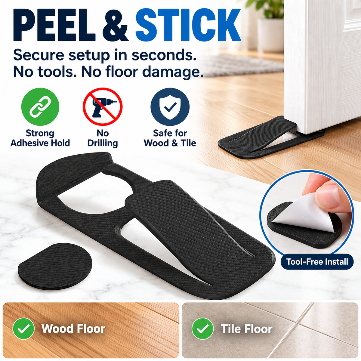🚪 No-Punch Heavy Duty Door Stopper & Wall Protector 🛡️