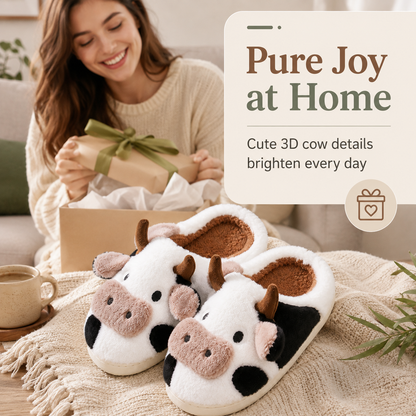 🐮 Cute Fluffy Cow Slippers | Your Daily Dose of Cozy & Smiles! ✨