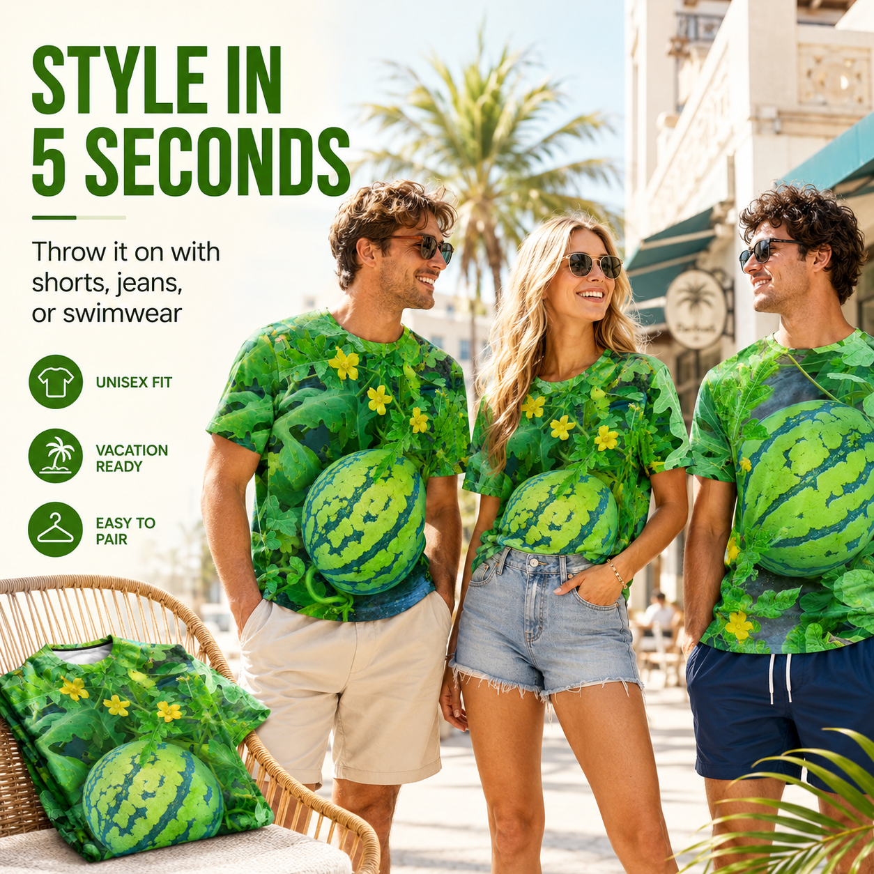 🍉 Summer Vibe 3D Watermelon Patch Graphic Tee