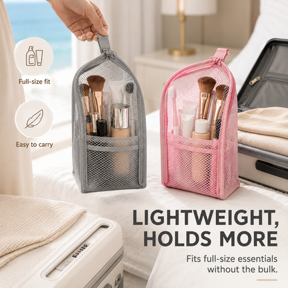 💧 Waterproof Upright Cosmetic Pouch with Crystal-Clear Mesh