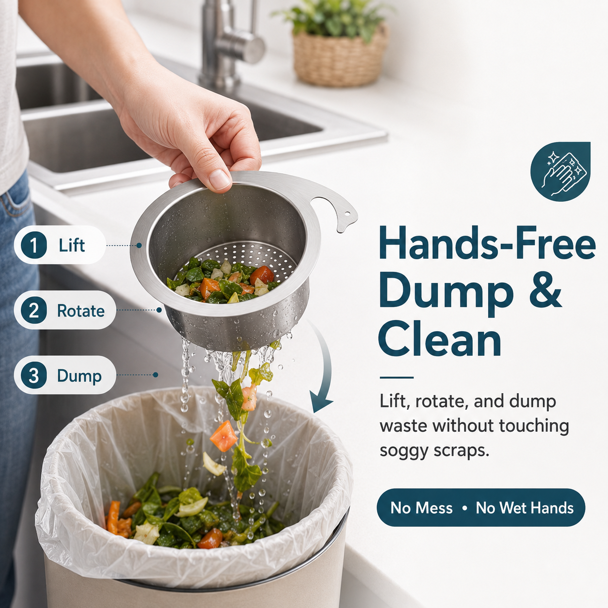 🚰 360° Rotating Stainless Steel Sink Strainer Basket
