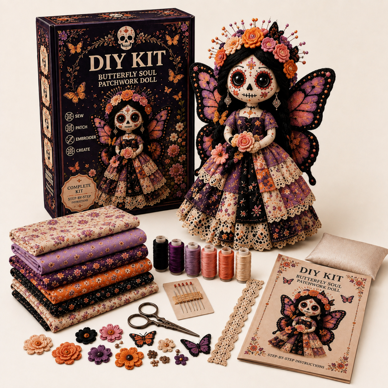 ✂️ DIY Marigold Spirit Patchwork Doll – Complete Crafting Kit for Halloween🎃