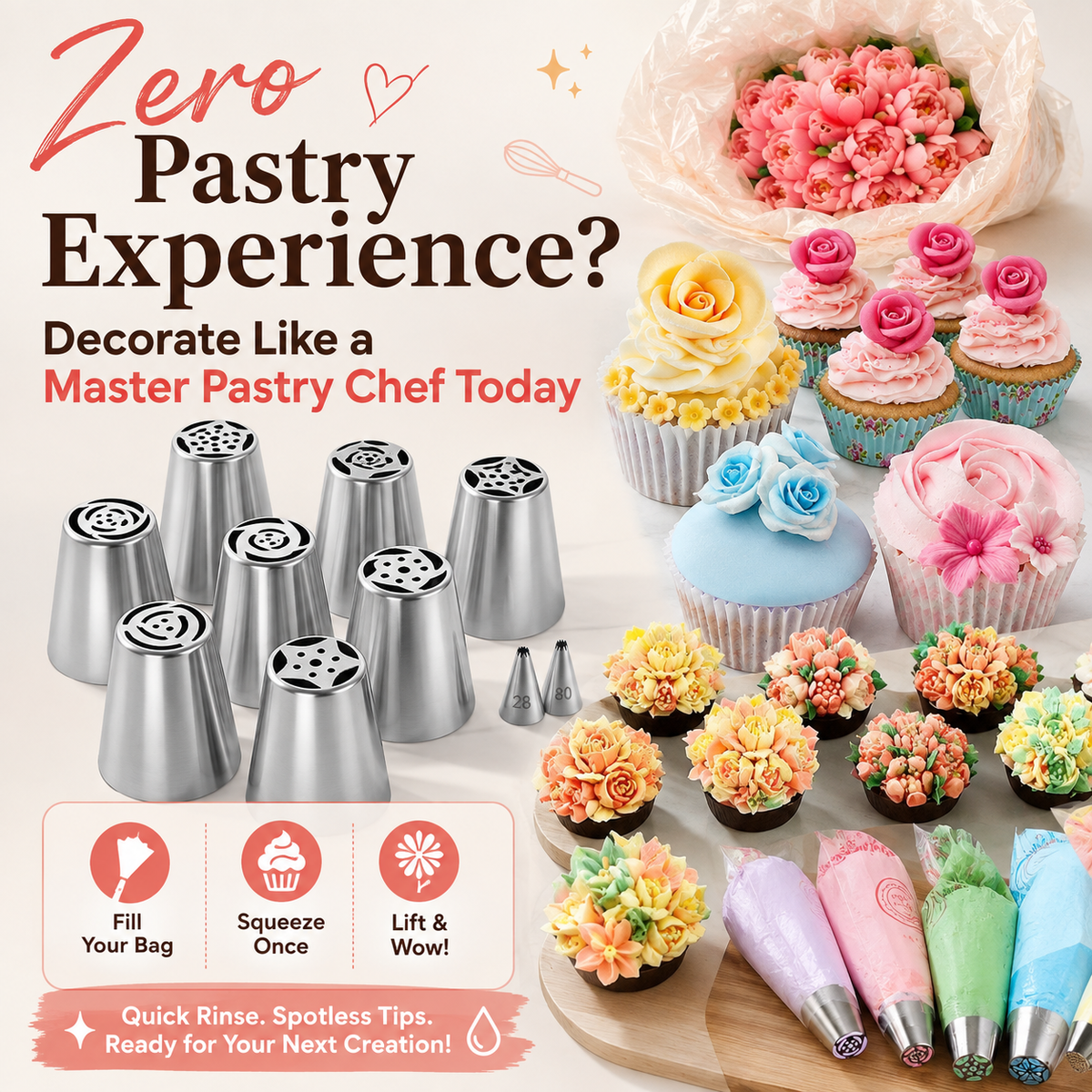 🎂 13-Piece Professional Cake & Cupcake Piping Nozzles Kit