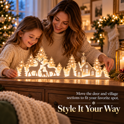 ✨ Light-Up Christmas Deer & Village Scene – Cozy Holiday Tabletop Decor