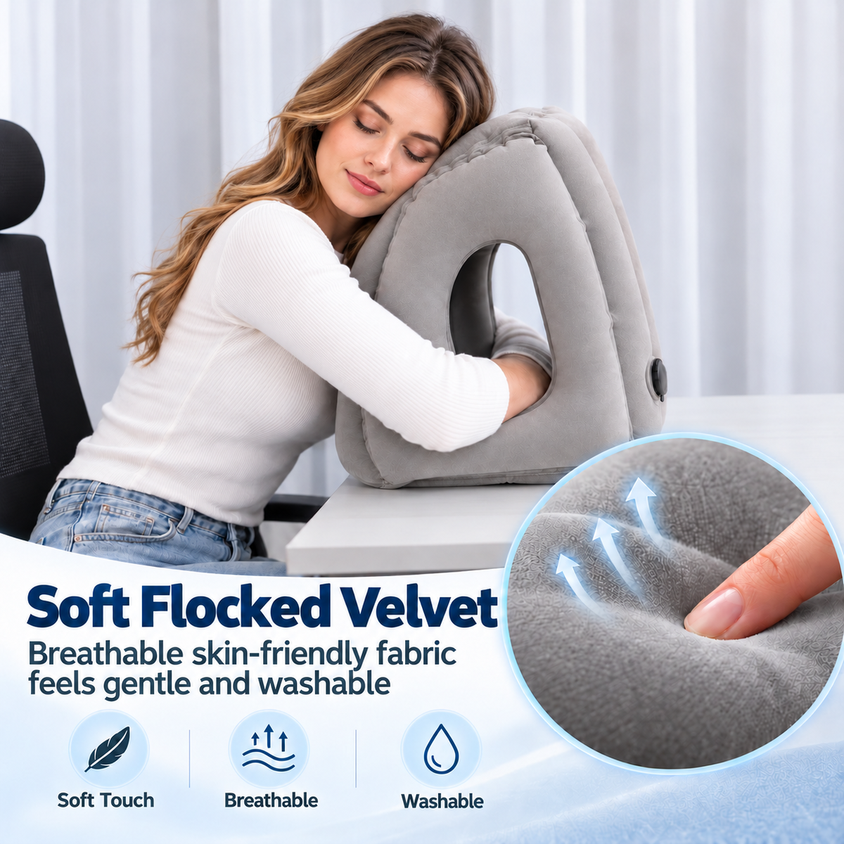 💤 Multi-Angle Inflatable Sleep Pillow for Airplanes, Trains & Office Desks