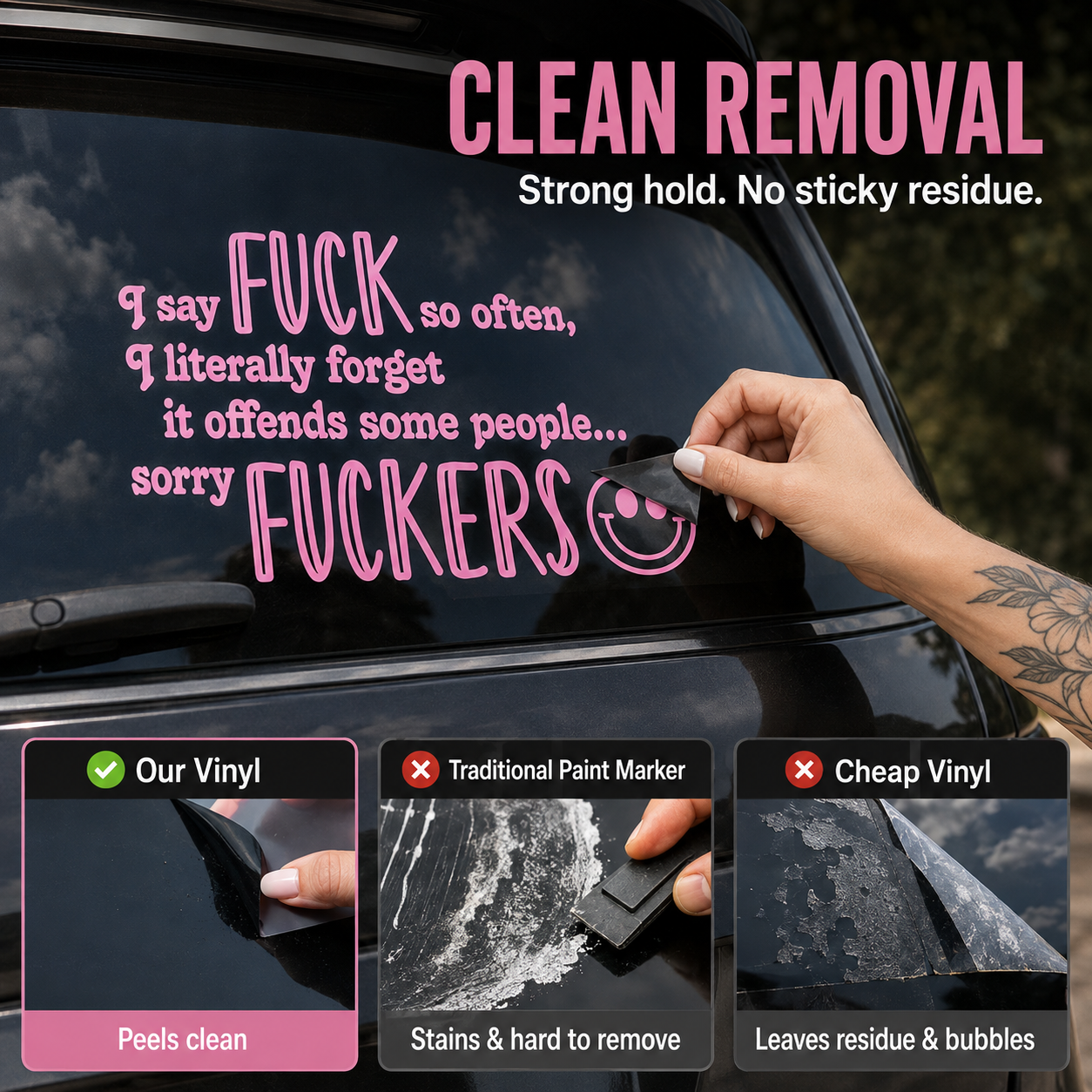 😈 Funny Pink Vinyl Car Decals - Sarcastic Quote Bumper Stickers