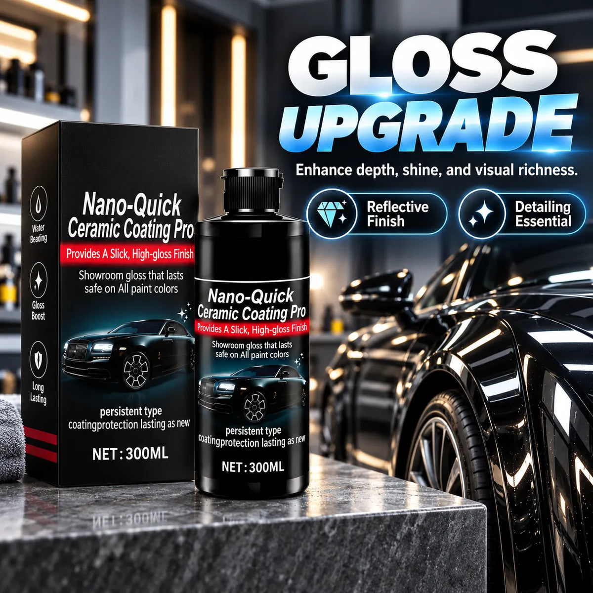 🚗 Nano-Quick Ceramic Coating Pro – High-Gloss Car Paint Care | 300 mL