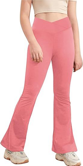 🤸‍♀️ Girls’ V-Cross High Waisted Flare Leggings – Ultra-Soft Stretch Yoga Bell Bottoms ✨