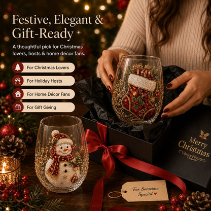🎄 Luxury Christmas Glass Art Cup – Festive Holiday Drinkware & Premium Gift for Christmas 🎁✨