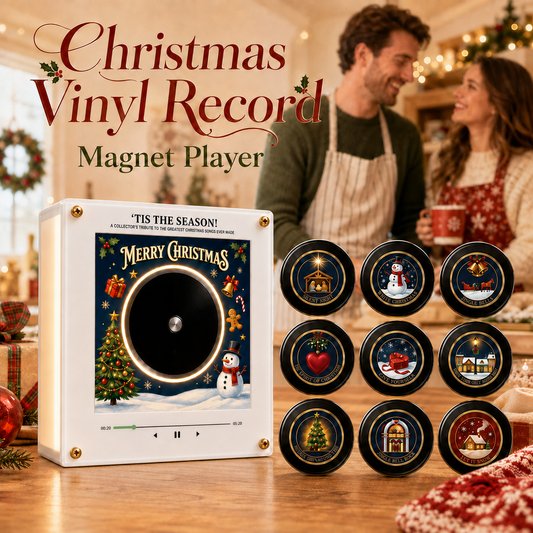 🎄 Retro Christmas Vinyl Fridge Music Magnet Player with 9 NFC Discs 🎶