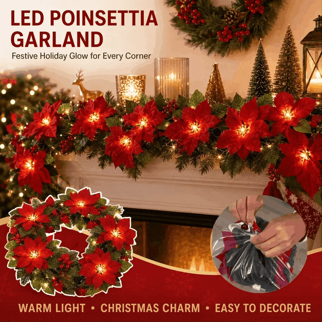 ✨ Cozy Christmas Poinsettia Vine Lights | Add Magic to Your Fireplace & Holiday Table 🎄