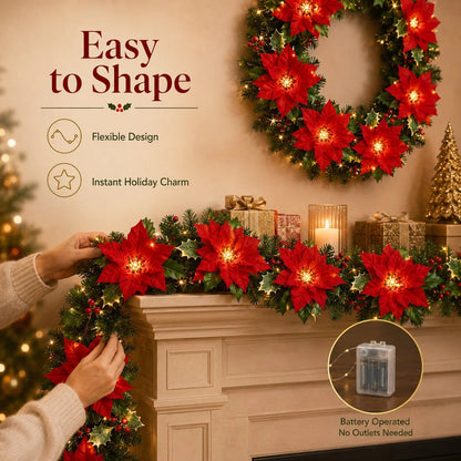 ✨ Cozy Christmas Poinsettia Vine Lights | Add Magic to Your Fireplace & Holiday Table 🎄