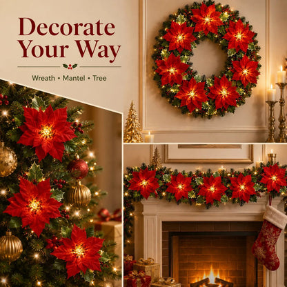 ✨ Cozy Christmas Poinsettia Vine Lights | Add Magic to Your Fireplace & Holiday Table 🎄