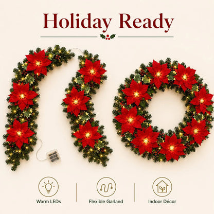 ✨ Cozy Christmas Poinsettia Vine Lights | Add Magic to Your Fireplace & Holiday Table 🎄