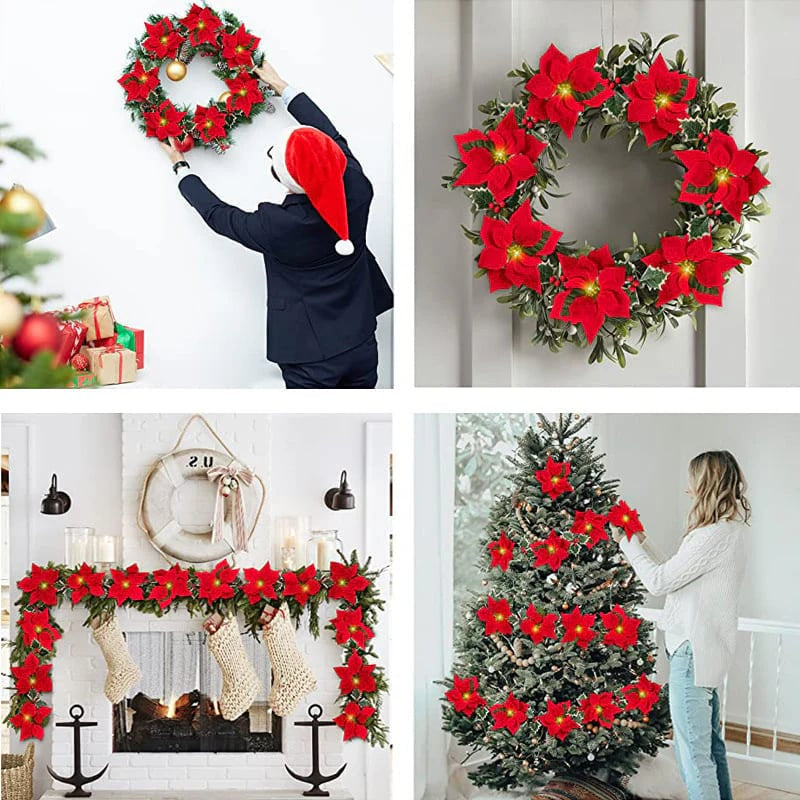 ✨ Cozy Christmas Poinsettia Vine Lights | Add Magic to Your Fireplace & Holiday Table 🎄