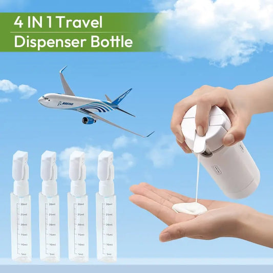 🧴✨ 4-in-1 Portable Travel Dispenser Bottle – Compact Cosmetic & Shampoo Storage