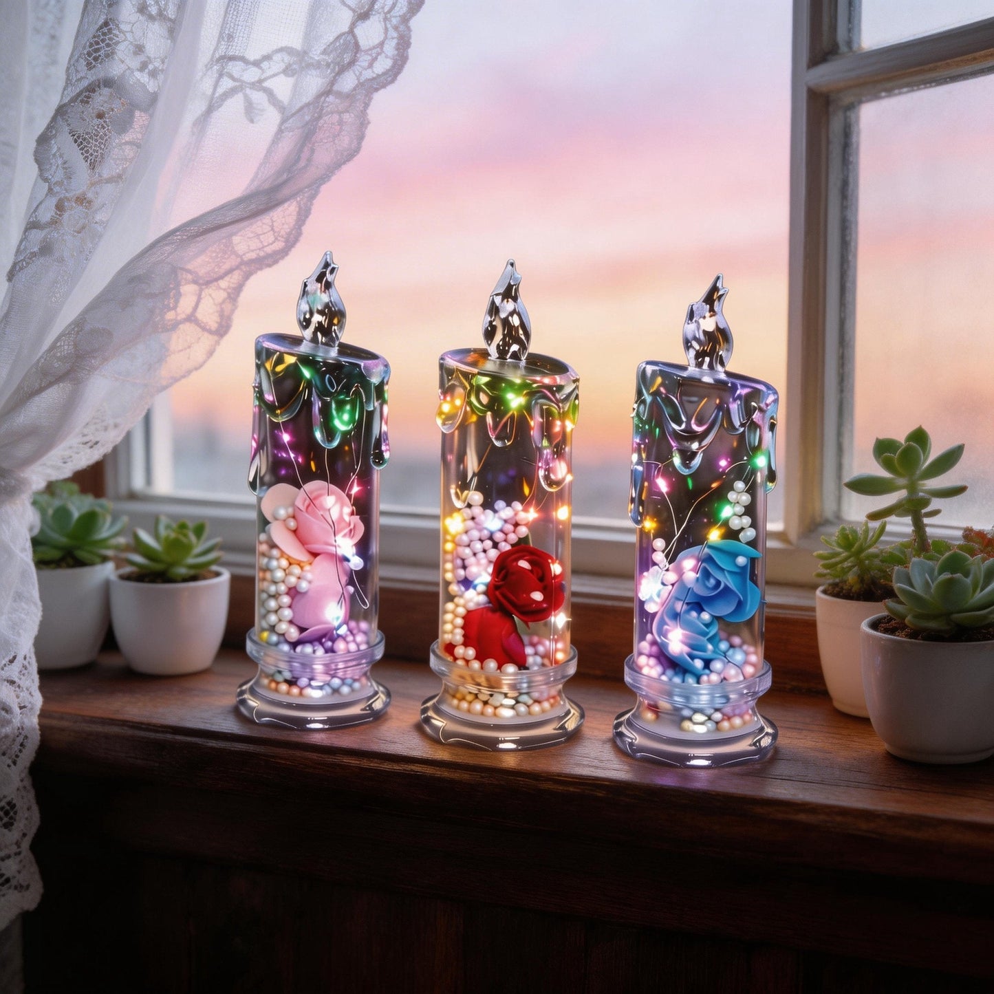 ✨ Set of Four Realistic Rose Candle Lights