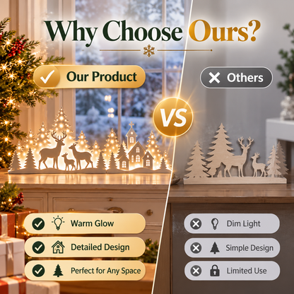 ✨ Light-Up Christmas Deer & Village Scene – Cozy Holiday Tabletop Decor
