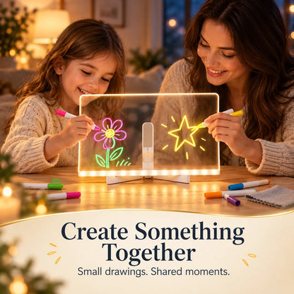 🎨 LED Light-Up Drawing Board for Kids – Reusable Clear Doodle Board with Colorful Markers & Adjustable Stand ✨