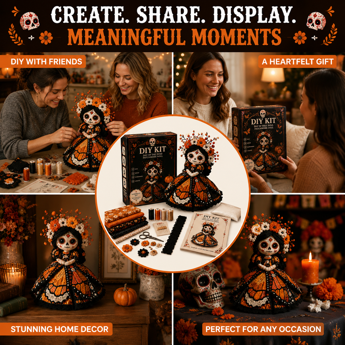✂️ DIY Marigold Spirit Patchwork Doll – Complete Crafting Kit for Halloween🎃