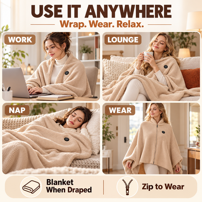 🔥 All-Day Warmth: 3-Mode USB Powered Electric Heating Shawl