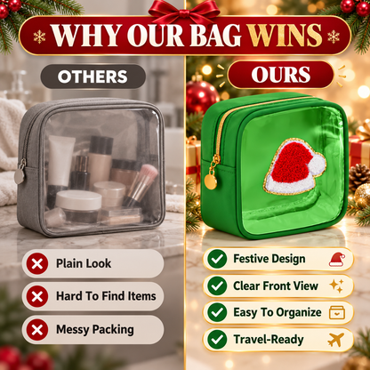 🎄 Christmas Tree Clear Makeup Bag – Festive Travel Organizer