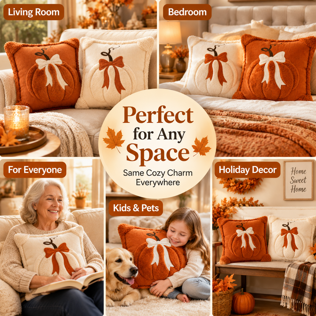 Cozy Pumpkin Bow Throw Pillow Cover 🎃 Perfect Autumn
