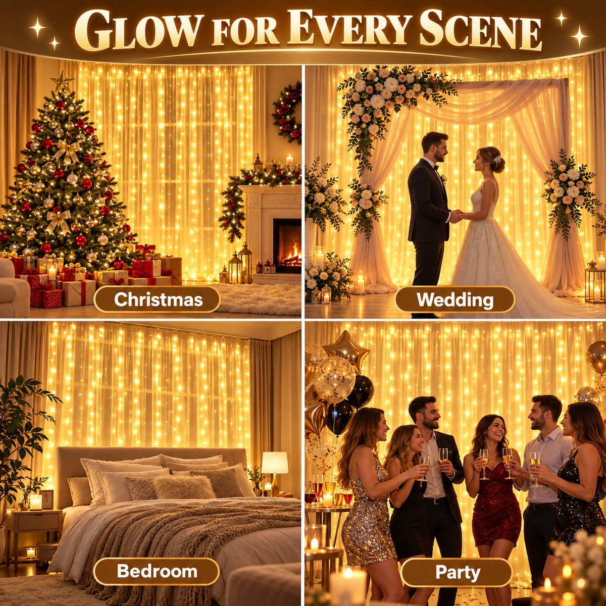 Cascading Starry Window Curtain Lights for Bedroom & Party
