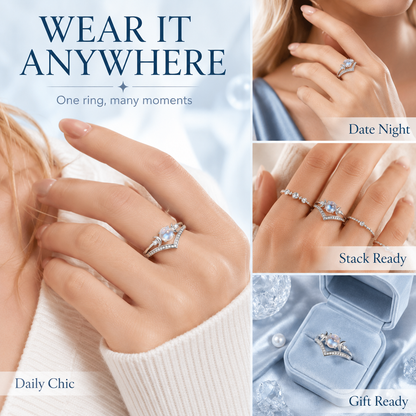 🌙 Mystic Triple Moon & Moonstone Ring | Celestial Vintage Jewelry