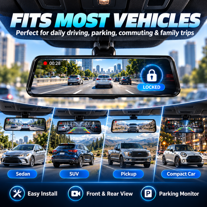 🚗  Full Touch Screen Smart Rearview Dashcam with WiFi & Night Vision