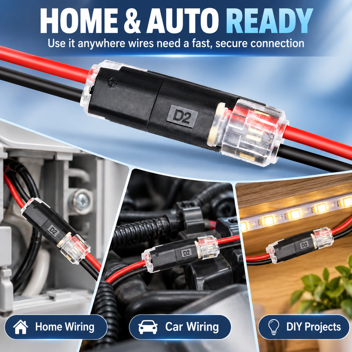 Pro-Grade Tool-Free Quick Wire Connectors (50 PCS) – No-Strip, Fire-Resistant & Secure Splice Terminals for Automotive & DIY