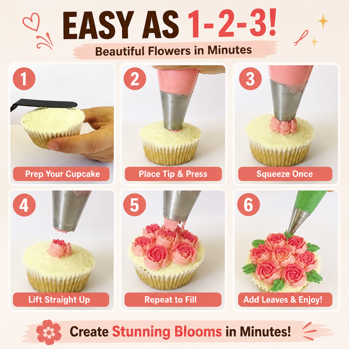 🎂 13-Piece Professional Cake & Cupcake Piping Nozzles Kit