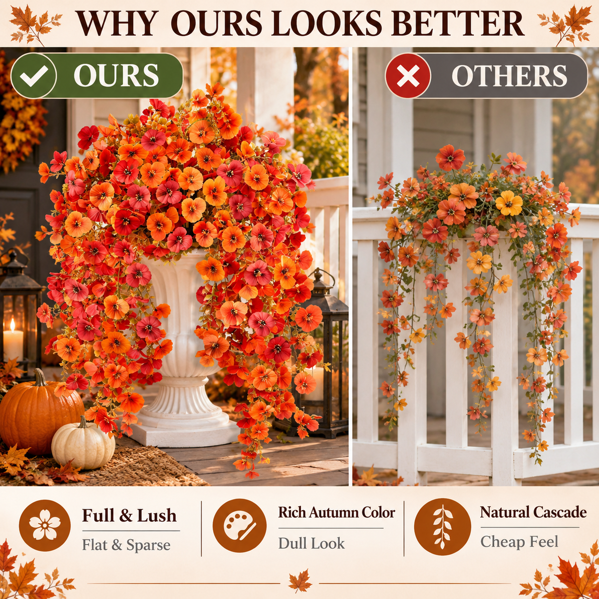 🍂 Fall Autumn Artificial Silk Pansy & Eucalyptus Hanging Bouquet-6 Packs