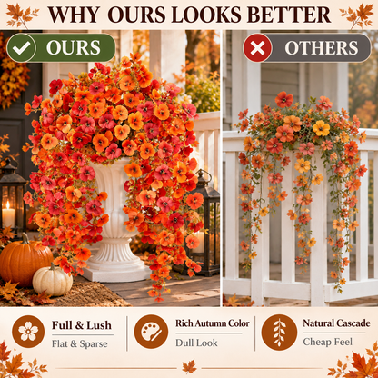 🍂 Fall Autumn Artificial Silk Pansy & Eucalyptus Hanging Bouquet-6 Packs