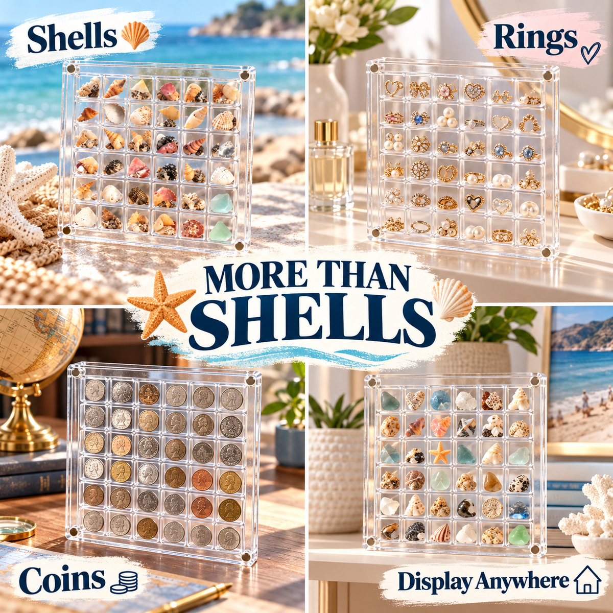 36-Grid Clear Acrylic Organizer Box for Small Collectibles ✨