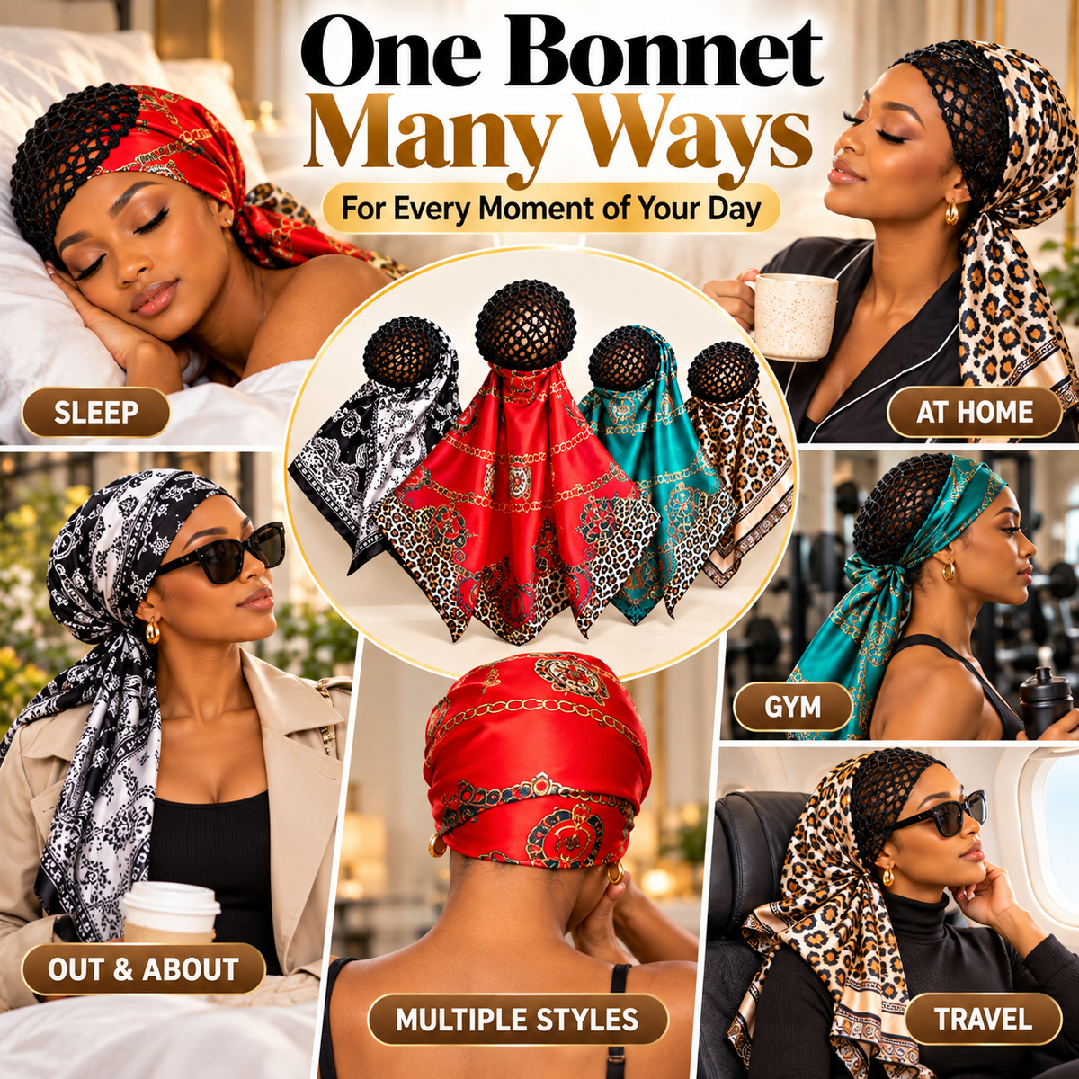 Chic 2-in-1 Red Chain Silk Headscarf & Hair Net Cap 👑