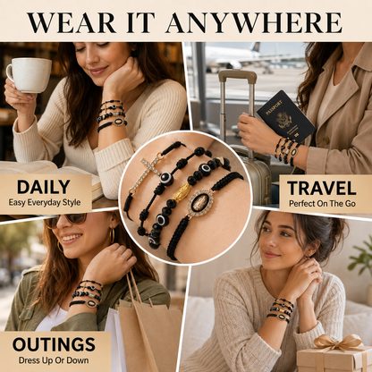 ✨ Aesthetic Multi-Layer Evil Eye & Cross Braided Bracelet Set