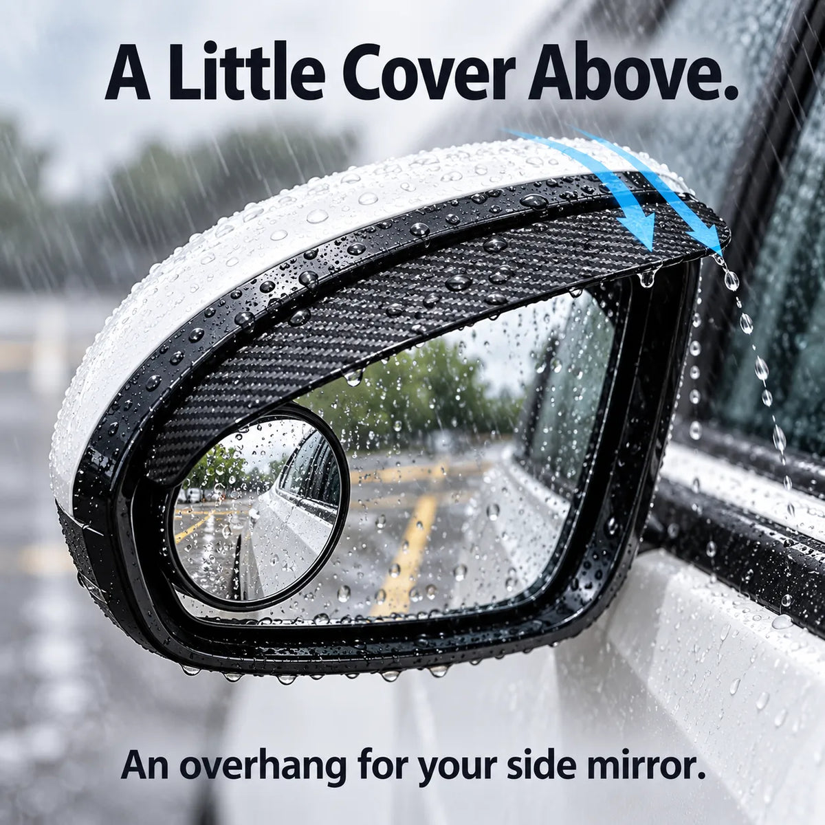🚗 2-in-1 Side Mirror Rain Visors with Adjustable Blind Spot Mirrors – Carbon Fiber Look