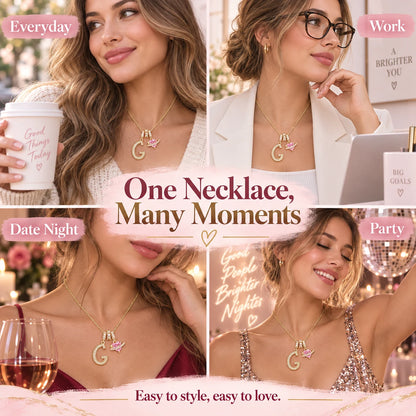 3-in-1 Custom Alphabet & Pink Zircon Pendant Necklace💫