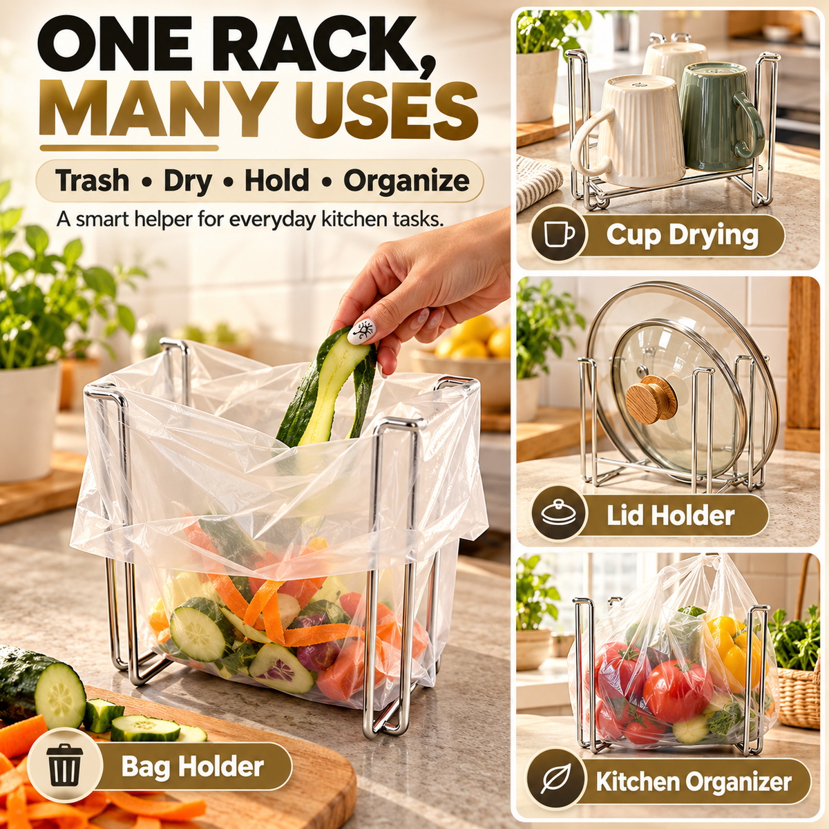 ✨ The Ultimate Foldable 304 Stainless Steel Trash Bag Holder