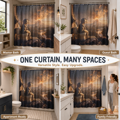 🌋 Epic Dinosaur Toilet & Volcano Eruption Funny Shower Curtain 🦖