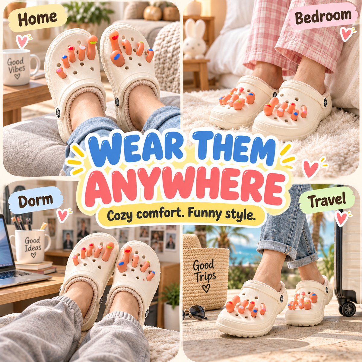 Funny 3D Finger-Toe Plush Clogs 🦶🤪