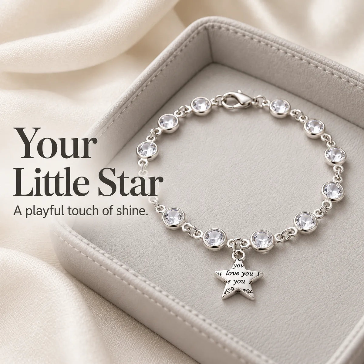 ✨ Sparkling Charm Chain with Faceted Stones – Silver-Tone Bow, Star & Cross Styles 🎁