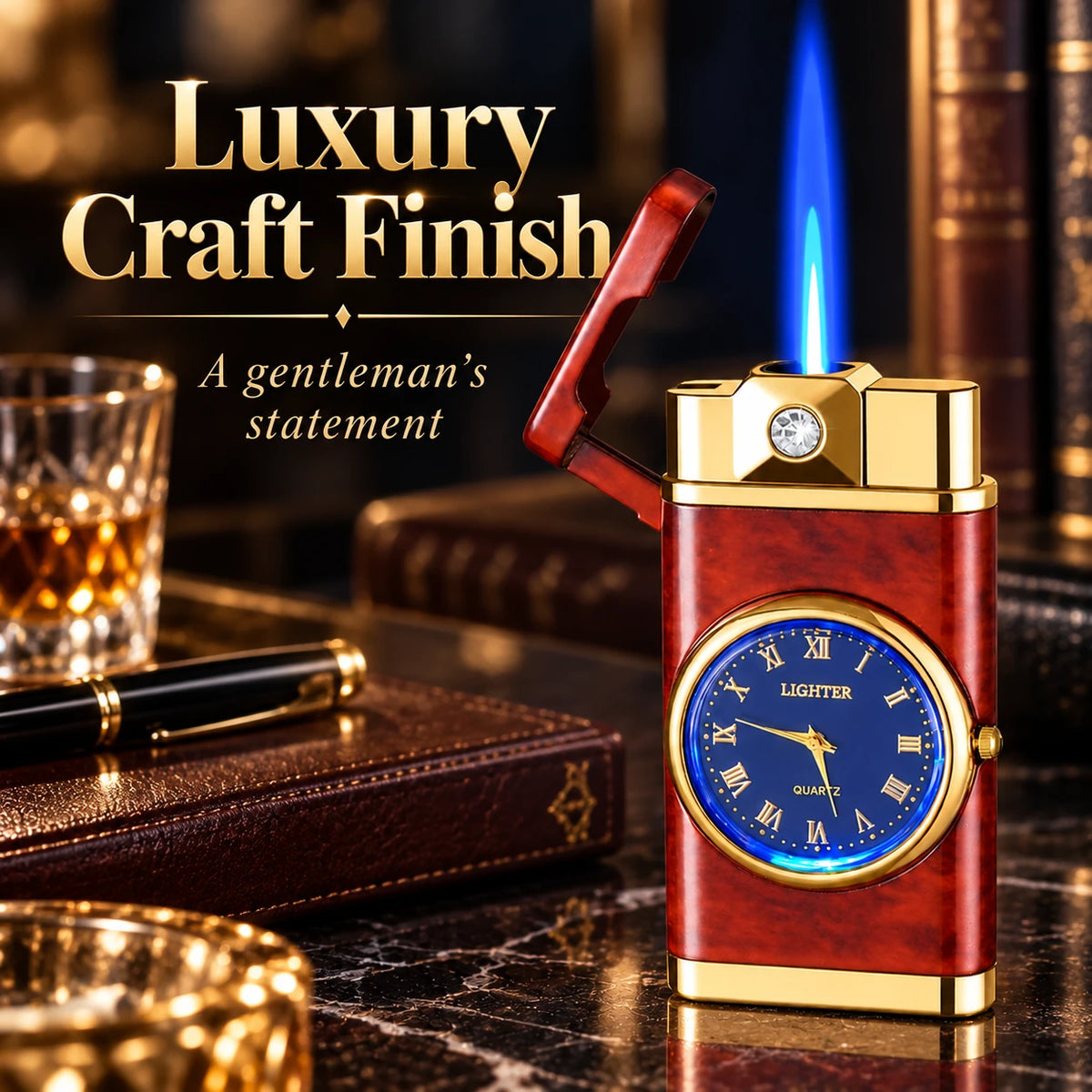Adjustable, rechargeable, portable outdoor windproof blue flame lighter