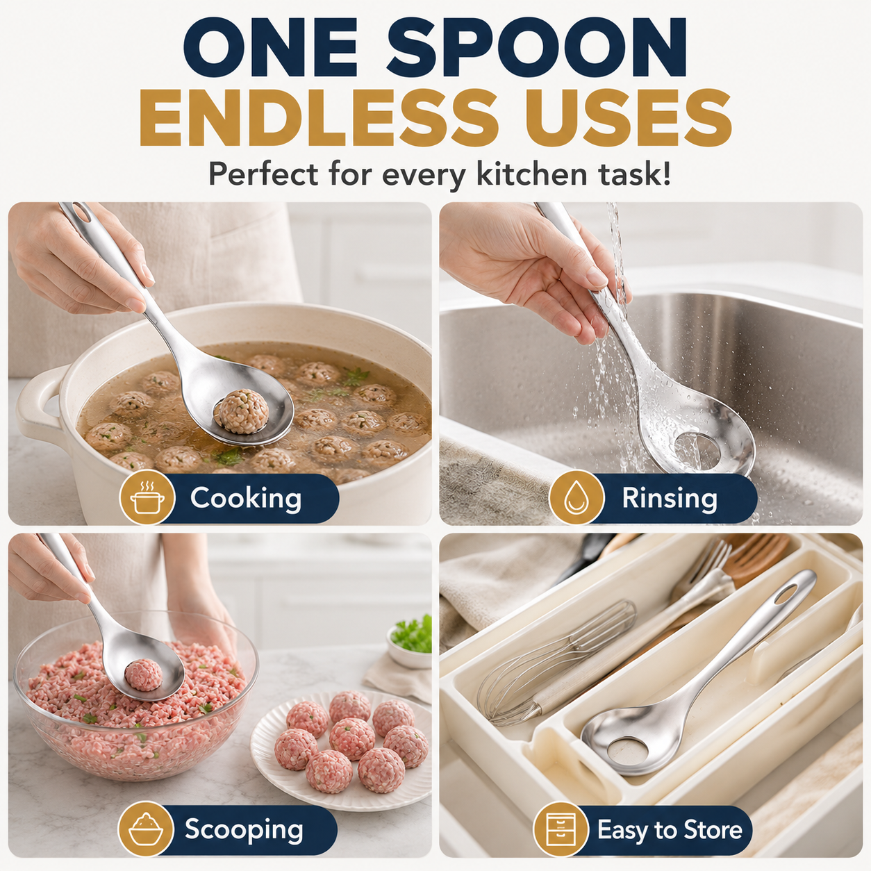 ✨Goodbye Sticky Hands! Stainless Steel Meatball Spoon