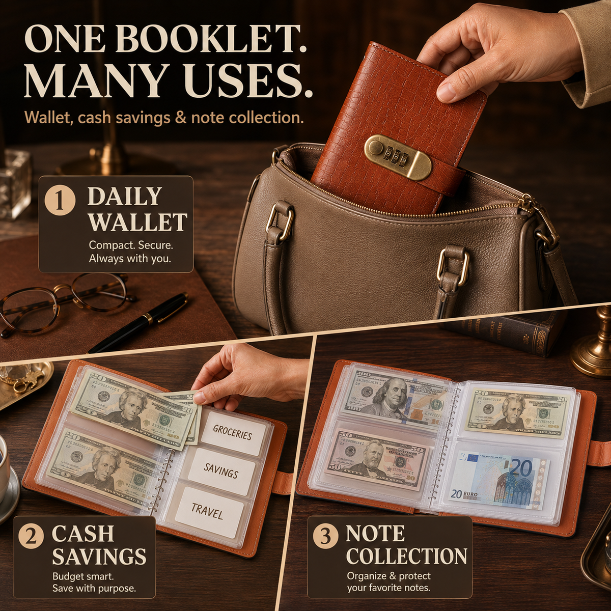 "Multi-Functional Vintage Crocodile Password Lock Cash & Currency Binder 💰🔒"