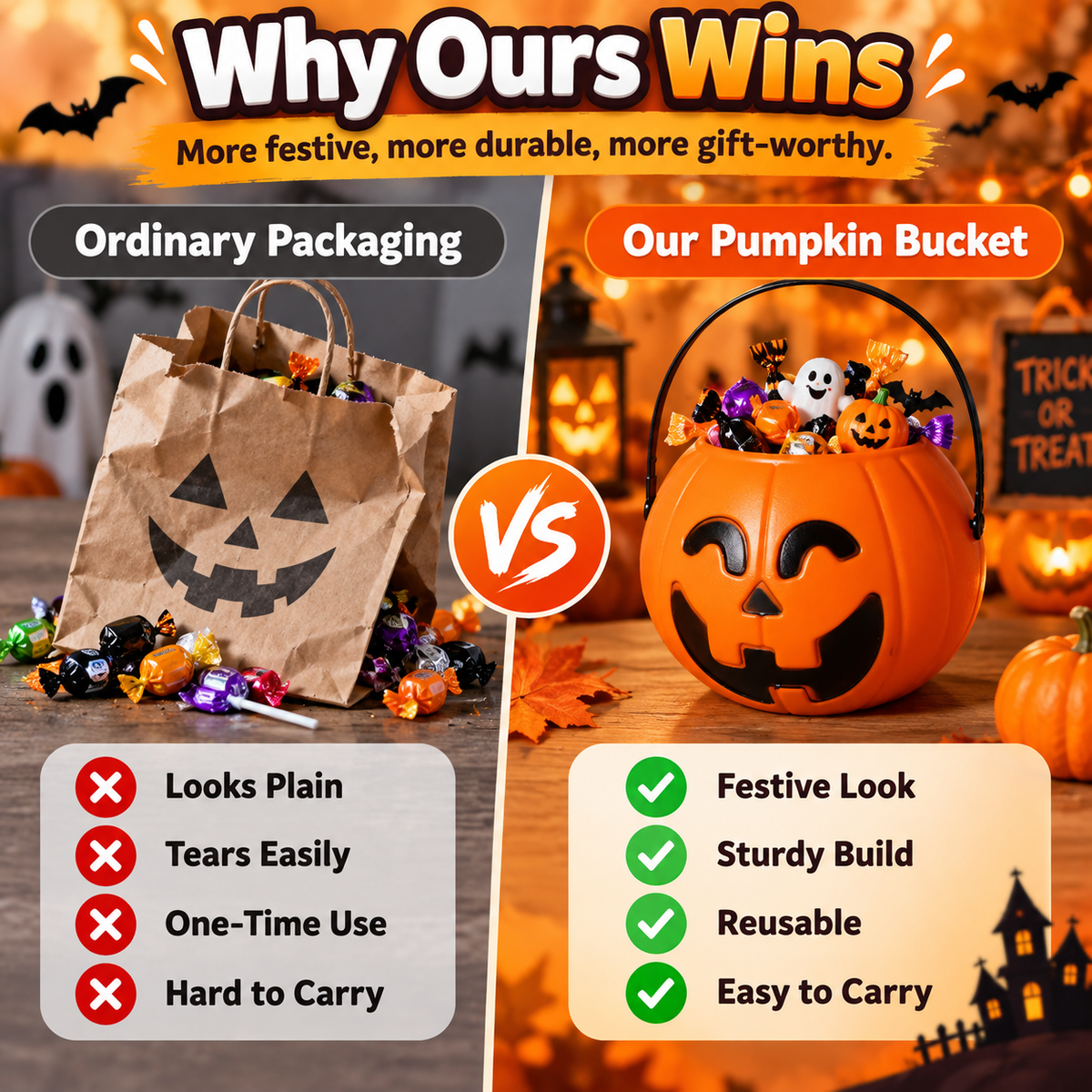 Halloween Pumpkin Toy & Gift Bucket | Festive Surprise Container 🎃