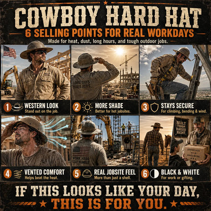 🤠 Western Cowboy Hard Hat Wide Brim Helmet with Chin Strap 🛡️