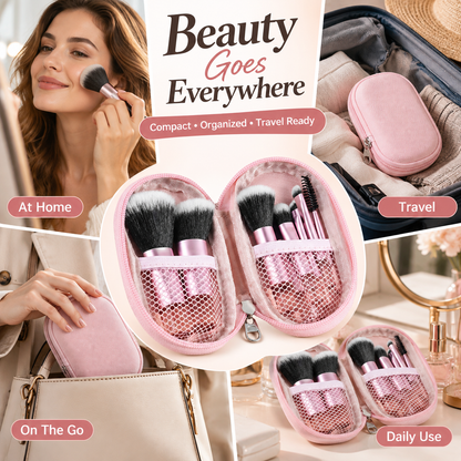 10-Piece Mini Portable Makeup Brush Set with Travel Capsule Case ✨